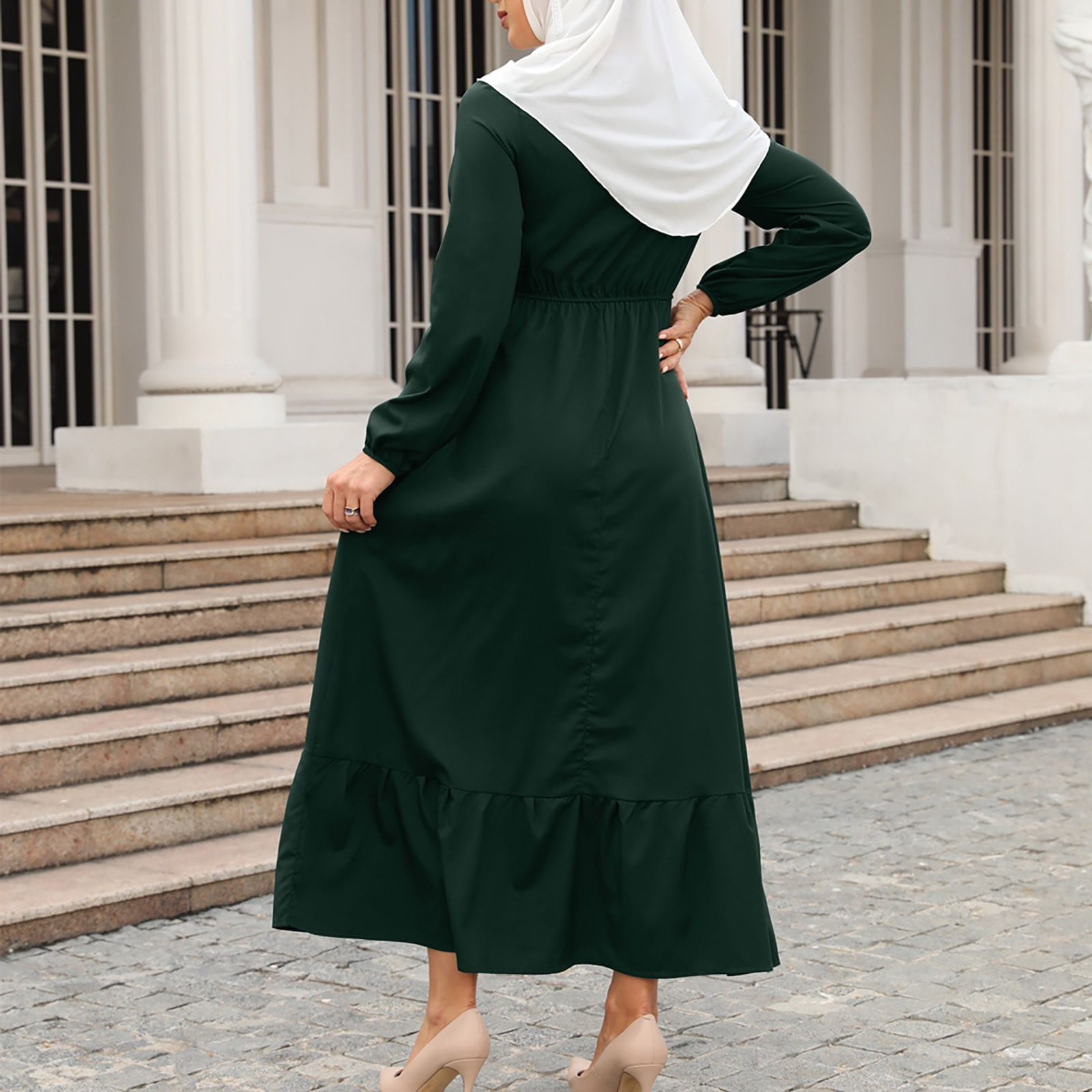 ESSSUT Dresses For Women 2023 Women S Summer Dresses For Women Muslim Zipper Solid Color Long Sleeves Dress Army Green Xl Walmart