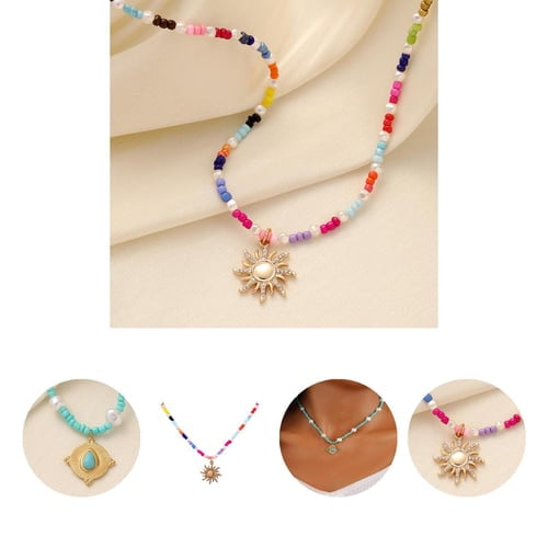 Turquoise Necklace Stylish Elegant Fine Workmanship Stainless Steel Vintage Crushed Turquoise Necklace for Women