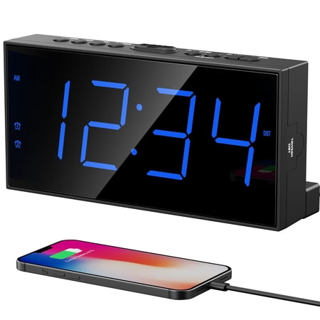 Large Display Alarm Clock For Bedroom Easy To Read 7.5 Led With Big Numbers Dual Couples 5-level Dimmer Loud Heavy Sleepers Usb Plug-in Backup