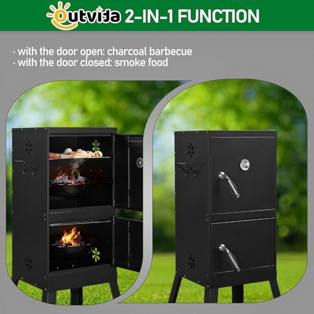 Kingchii Vertical Charcoal Smoker BBQ Grill with Built in Thermometer Portable Smoker for Backyard Camping Barbecue and Outdoor Grilling