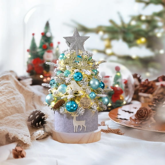Wadada Table Top Christmas Tree 17.7 Inch Mini Christmas Tree Christmas Ornaments Balls Stars Bow Tabletop Artificial Christmas Tree Christmas Decorations Indoor Christmas Decor