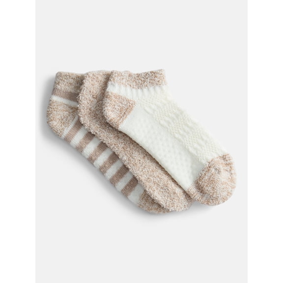 Joyspun Women's Double Layer Low Cut Lounge Socks, 3-Pack, Fits Shoe Sizes 4-10