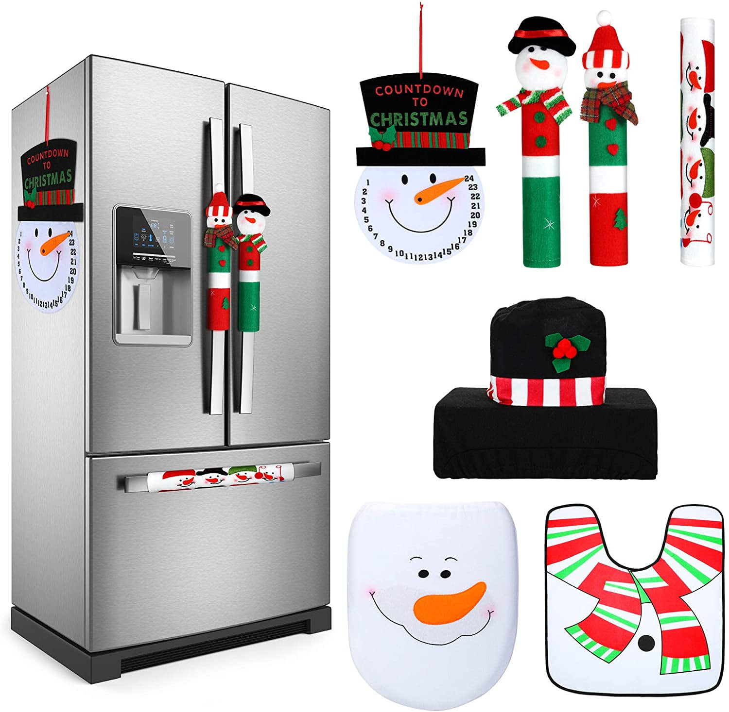 OurWarm Christmas Fridge Handle Covers Set of 3 Santa Snowman Fridge Door Handle Cover Kitchen Appliance Handle Covers for Christmas Decorations