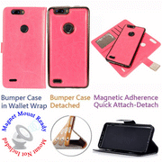 for 6" ZTE BLADE Z MAX Zmax Pro 2 SEQUOIA Case Phone Case Mag Mount Ready Tortilla Wallet Wrap Detachable Bumper Stand Purse Screen Flip Cover Pink