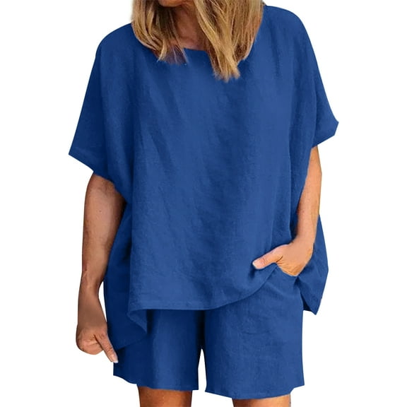 ZANZEA Women Summer Cotton Linen Sets Short Sleeve Tops Loose Shorts Casual Outfits