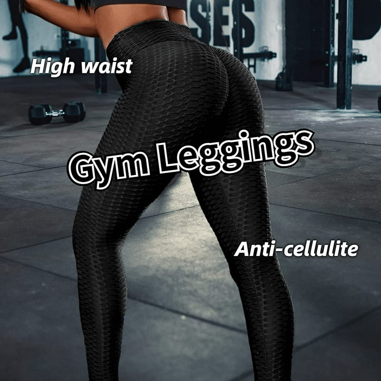 Tiktok Leggings for Women (Black), Butt Lifting High Waist Yoga Pants,  Tummy Control Scrunch Workout Running Booty Tights, XL Size