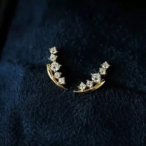 Elegant Simulated Diamond Climber Earrings in 14K Yellow Gold Plated