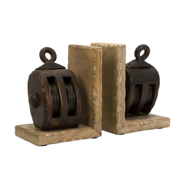 antique styled fancy mason wood pulley bookends walmart com walmart com antique styled fancy mason wood pulley bookends