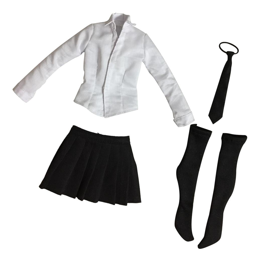 1/6 Scale White Shirt Black Plaid Mini Skirt Tie Set for 12" Female Figures 
