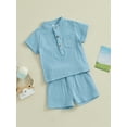 thumbnail image 4 of Aojekbee Boys Summer 2PCS Shorts Sets Short Sleeve Button Up Tops and Solid Color Shorts Sets, 4 of 10