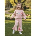 thumbnail image 5 of Loicainy Toddler Baby Girl Spring Fall Outfit 6 12 18 24 Months 2T 3T 4T Long Sleeve Crew Neck 3D Crochet Flower Decor Sweatshirt and Bell Bottom Pants Clothes Set, 5 of 9