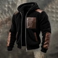 thumbnail image 5 of Men's Warm Winter Coats Thick Fleece Lined Hooded Jackets Faux Leather Spliced Zip up Bomber Coat Plus Size Casual Outerwear with Pockets, 5 of 8