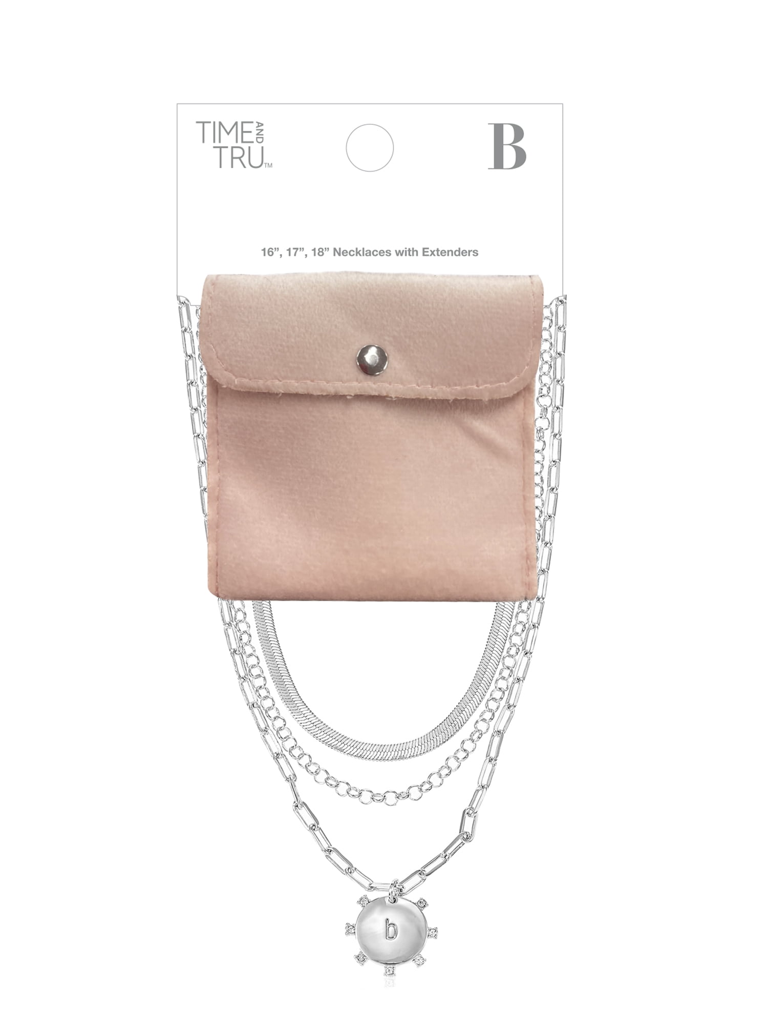 Time and Tru Silvertone Necklace, 3 Piece, Initial B