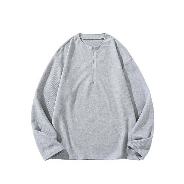 pstuiky manga larga para hombre, Camisetas casuales de moda para hombre con cremallera, color liso, manga larga y cuello redondo top de hombre s