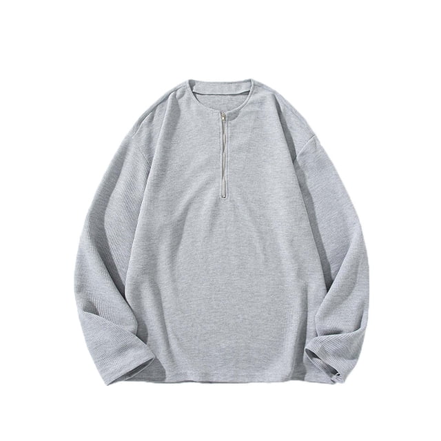 pstuiky manga larga para hombre, Camisetas casuales de moda para hombre con cremallera, color liso, manga larga y cuello redondo top de hombre s
