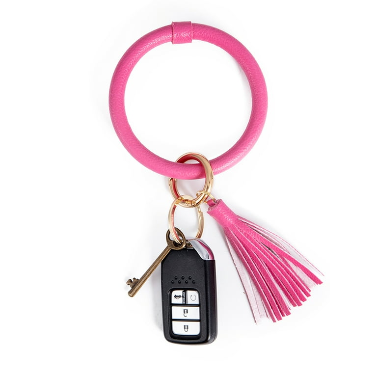 LELINTA Tassel Ring Circle Key Ring Keychain-Wristlet Leather Bracelet Key  Ring Bangle Keyring for Women Girls