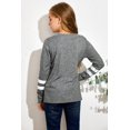 thumbnail image 1 of ABPHQTO Top de manga larga para mujer con cuello redondo gris a rayas y bloque de color para mujer, 1 of 5