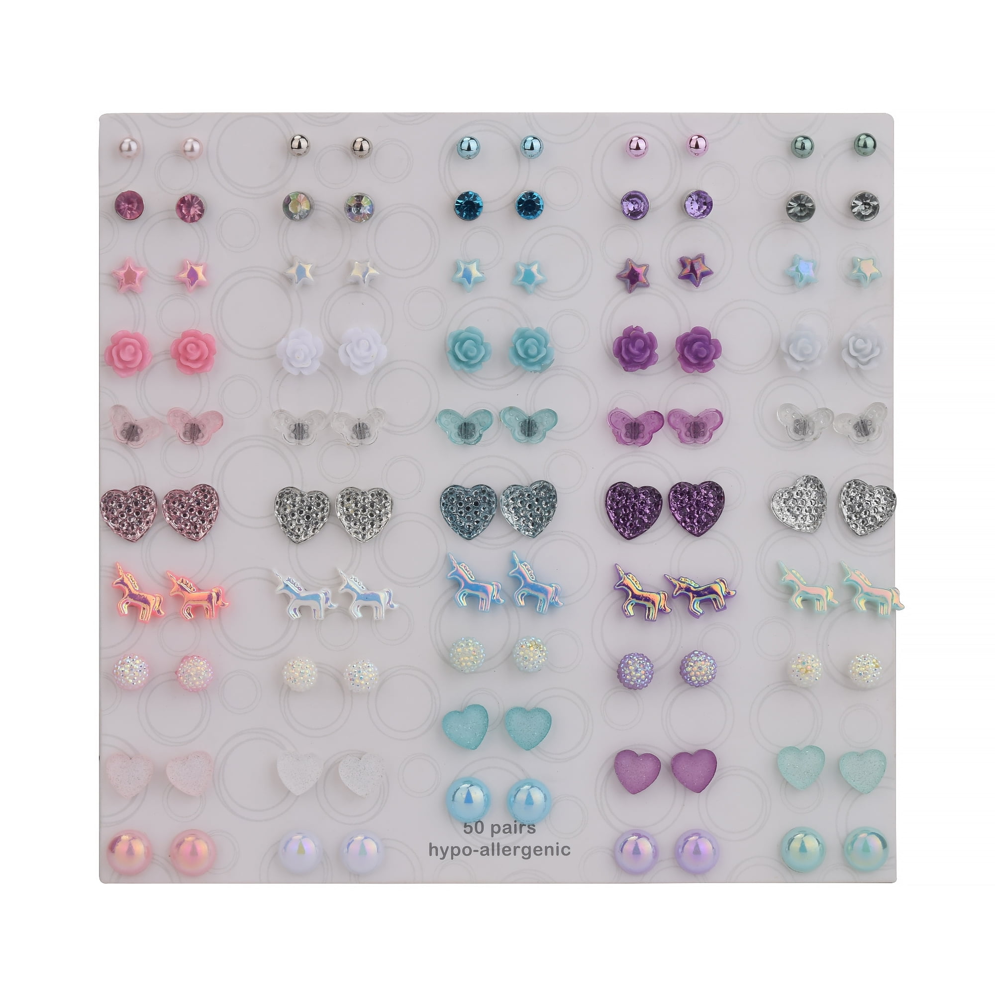 Women's Pastel Multicolored 50 Piece Stud Earring Set
