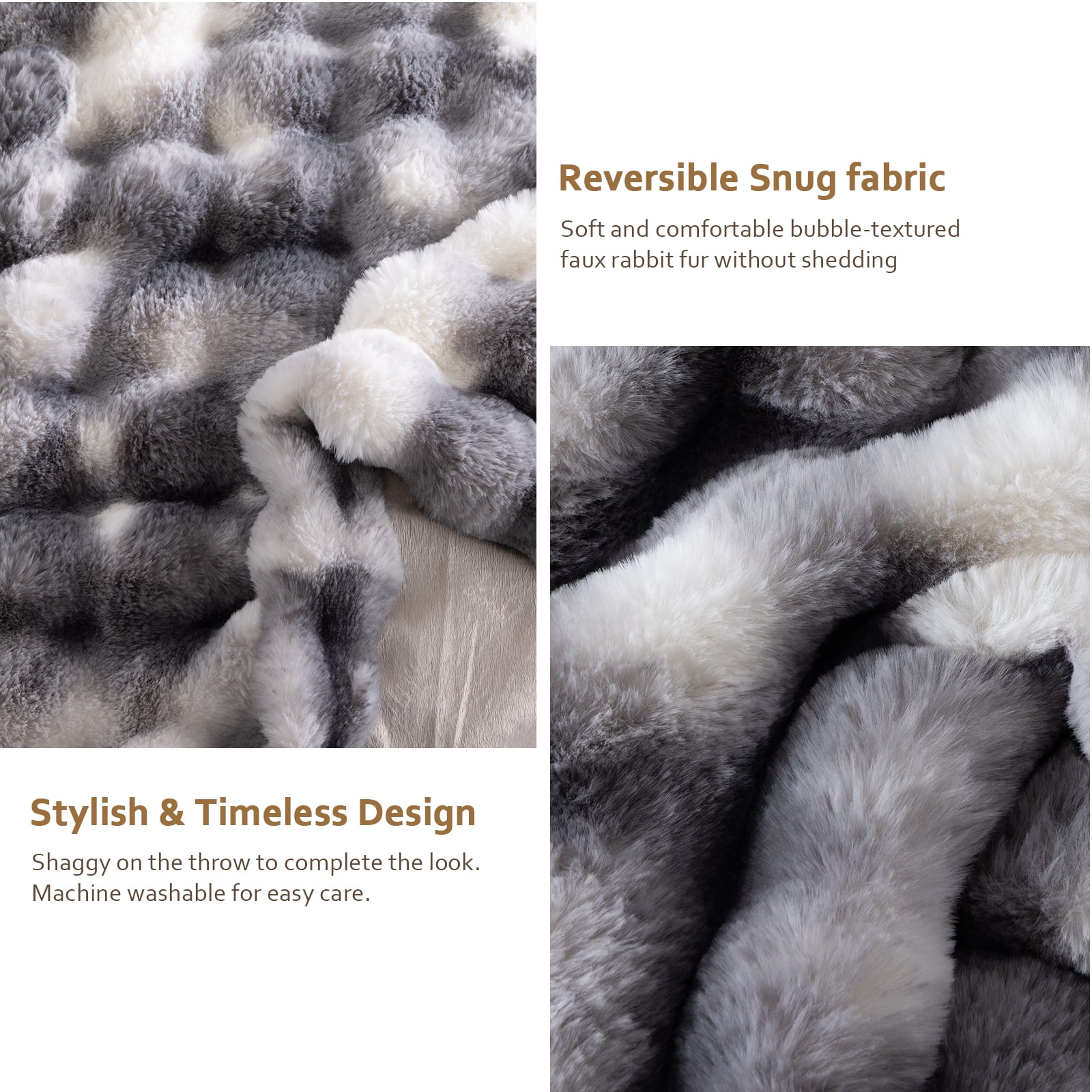 Cozylore Faux Fur Throw Blanket for Bed Luxury Fluffy Thick Bubble Blanket Warm Cozy Throw for Bedroom Living Room, 60" x 80", Tie-Dye Gray