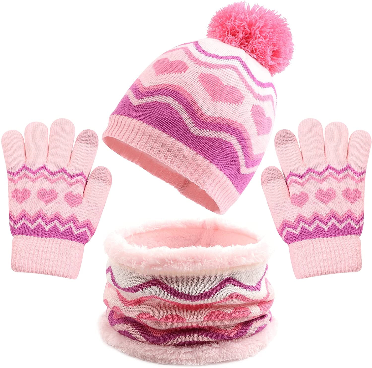 Winter Kids Hat Scarf Glove Set Toddler Kids Knitted Beanie Neck Warmer Mittens 