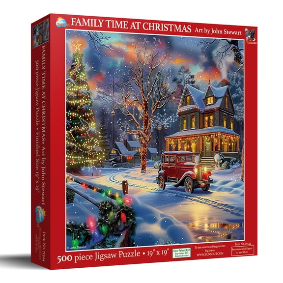 SUNSOUT INC - Family Time at Christmas - 500 pc Jigsaw Puzzle by Artist: John Stewart - Finished Size 18" x 24" - MPN# 77121