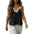 thumbnail image 5 of FDGIU Women's Lace Trim V Neck Spaghetti Strap Camisole, Crinkled Woven Loose Sleeveless Casual Tank Top, 5 of 7