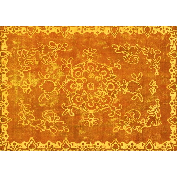 Ahgly Company Machine Washable Indoor Rectangle Abstract Yellow Modern Area Rugs, 2' x 5'