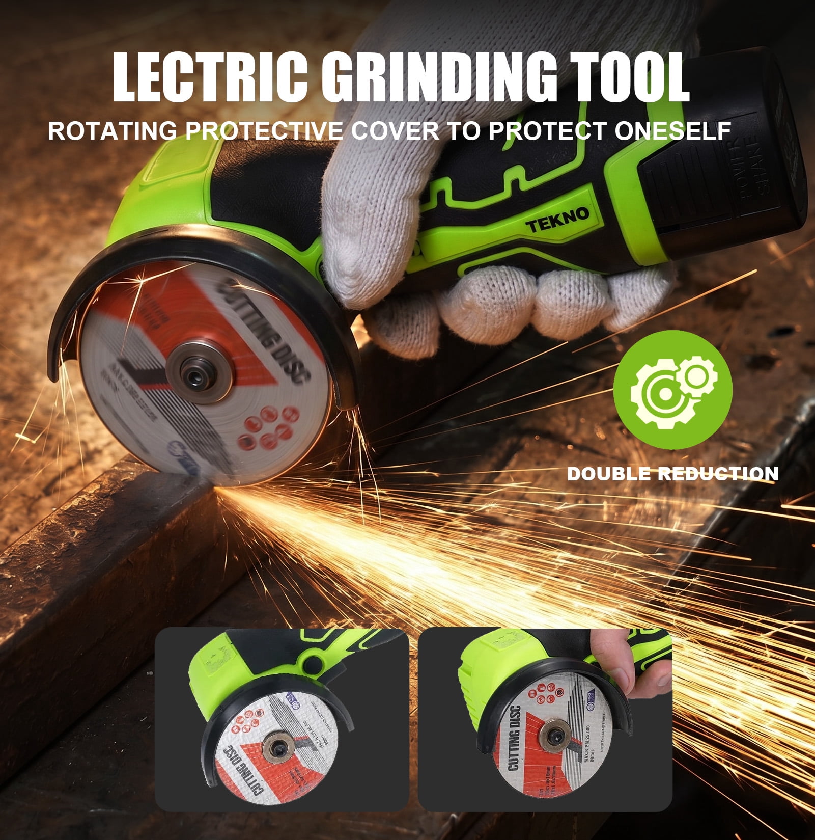 Geevorks Angle Grinder Tool, 7000rpm Mini Electric Angle Grinding Tool with 2pcs 16.8V 2000mAh Batteries and Cutting Discs, Grinder Handheld Cutter for Metal Wood