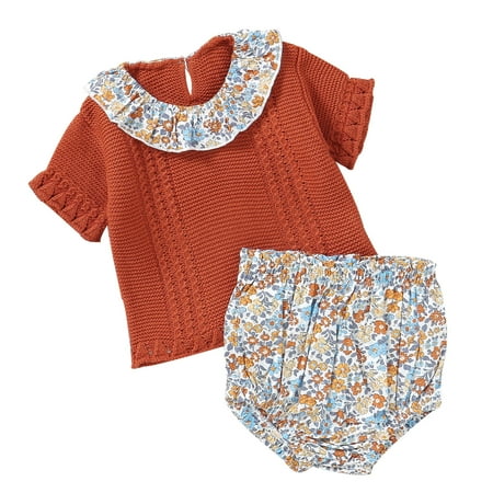 

BJUTIR Girls Summer Outfits Baby Boys Clothes Knit Sweater Outfits Floral Short Sleeve T Shirt Top Shorts Set