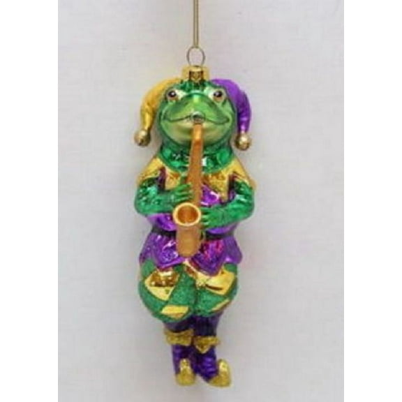 December Diamonds Jester Frog with Saxophone Glass Mardi Gras Ornament 7980446
