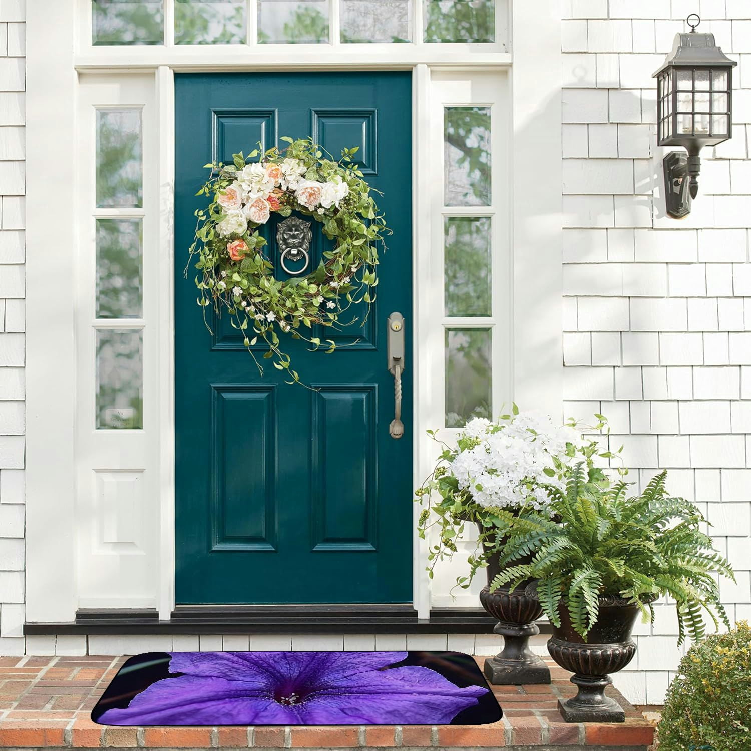 Heduofu Decorative Door Mat, Door Mat with Non-Slip Rubber Backing, Easy Cleaning, Traps Dirt, Rug for Entry, Patio, Garage  - Flower Tropical Purple Tropical Flowers Nature 19.68*47.24 in