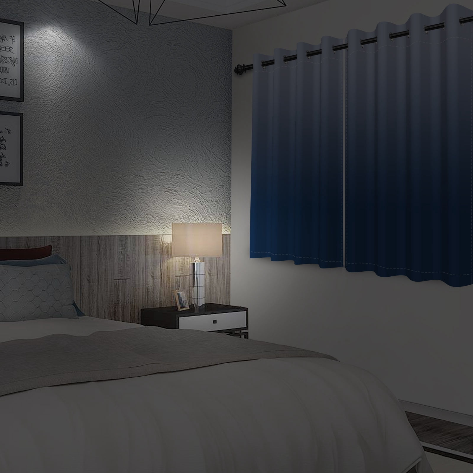 Nanqianyi Blue Ombre Blackout Curtains with Grommet, Room Darkening Window Drapes for Living Room/Bedroom,2 Panels, 42x63 inches