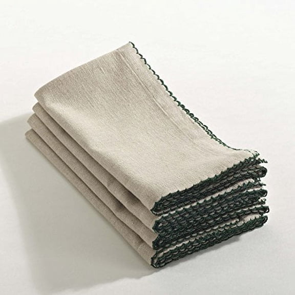 Cameron Scalloped Design Cotton Napkins, Set of 4, Square (12"x12", Green)