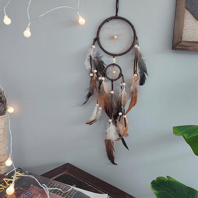 Atrapa Sueños Atrapasueños - Atrapasueños de bohemio con decoración para colgar en la pared de plumas(Marrón)