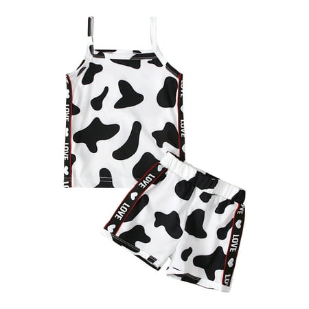

BELLZELY Toddler Clothing Sets Clearance Toddler Baby Girls Fashion Leopard Flowers Fruit Print Suspenders Top Shorts Suit