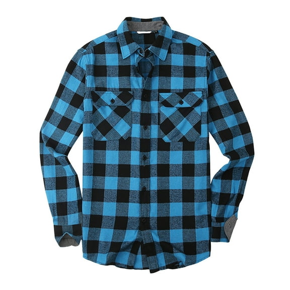 Men's Shirts Plaid Flannel Brushed Warm Casual Lapel Button Down T Shirts for Man