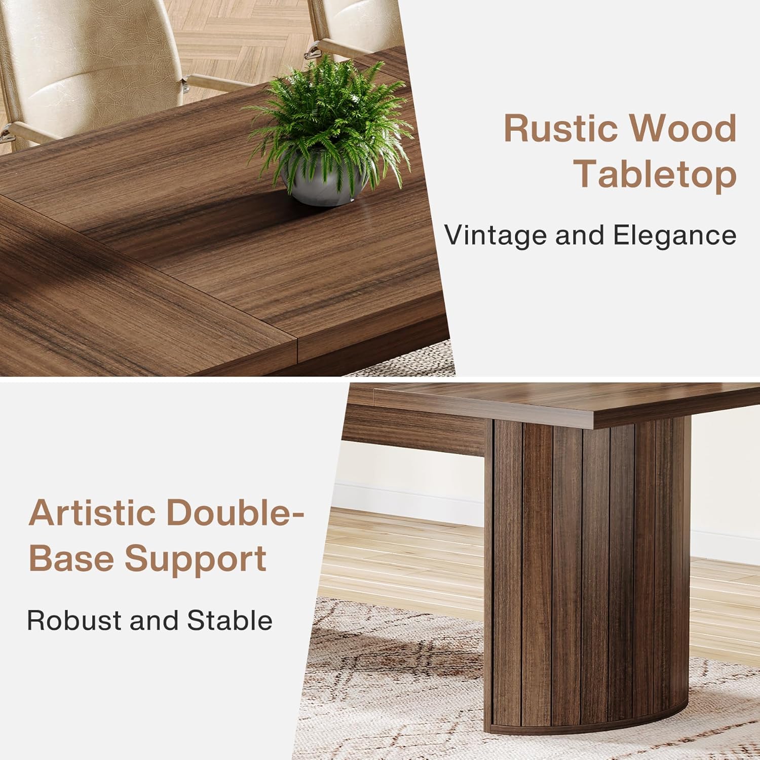 Tribesigns 78.74" Extra Long Executive Desk, Large Computer Office Desk with Wooden Double Pedestal, Rustic Farmhouse Study Writing Table Workstation for Home Office (Walnut)