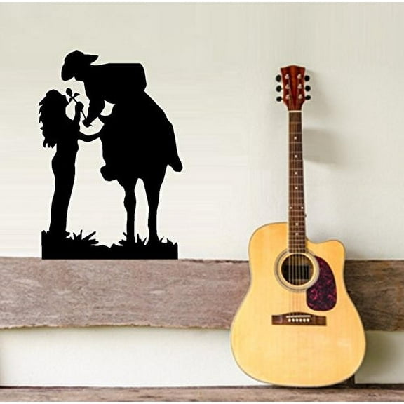 Cowboy giving Girl a Rose ~ Silhouette ~ Wall Decal (13" x 19")