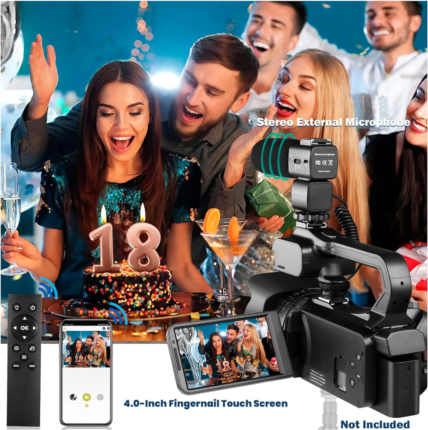 4k Video Camera Camcorder with 18X Digital Zoom,64MP Vlogging Camera for YouTube,4.0-inch Rotating Touchscreen,64GB SD Card,Microphone,Remote Control,Durable Battery(Black)