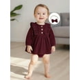 thumbnail image 6 of Miaouyo Infant Baby Girls 2Pcs Fall Romper 0 3 6 12 18 24 Months Long Sleeve Button Front Skirt Romper with Headband, 6 of 9