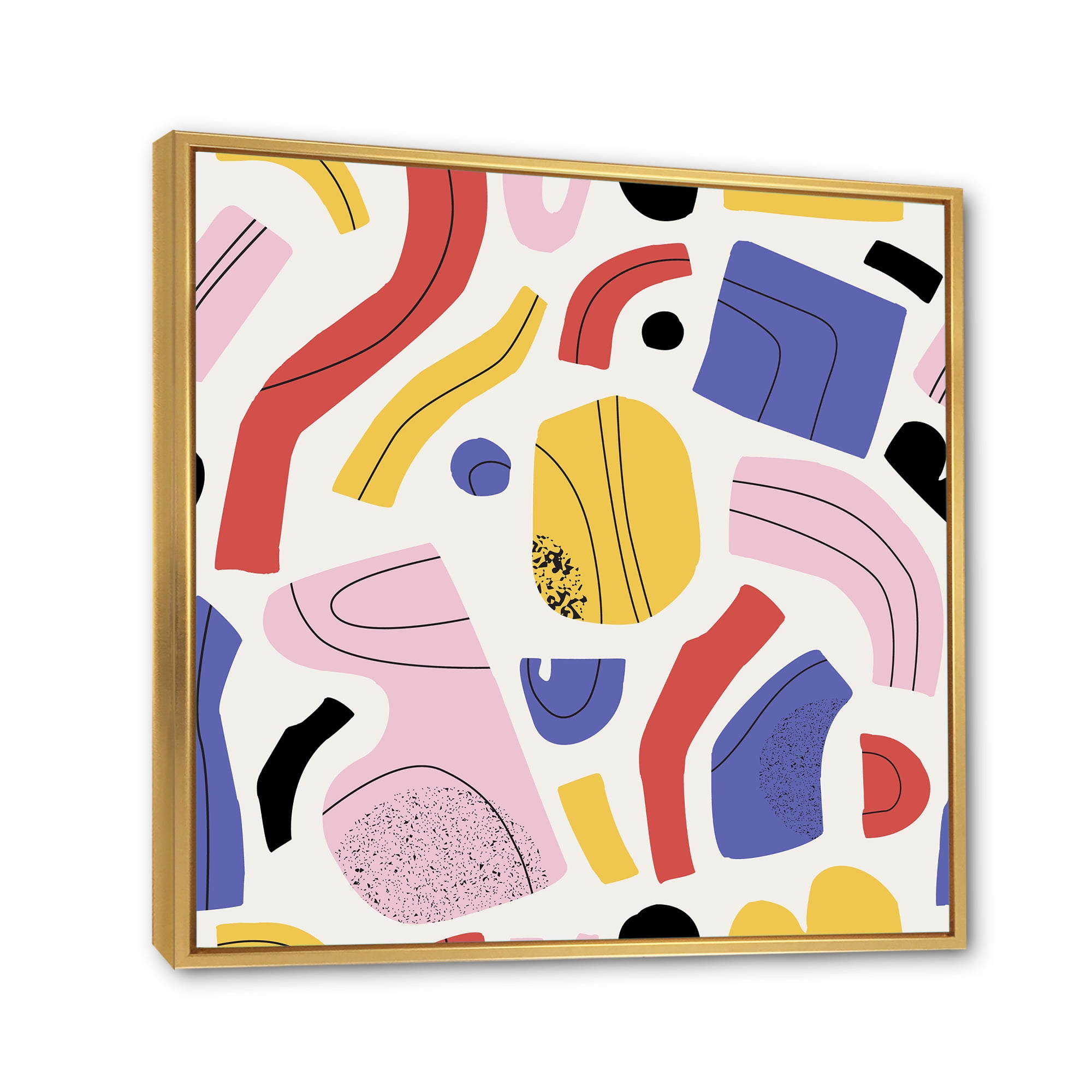 Designart 'Organic and Elements In Pink Yellow and Red' Modern Framed Canvas Wall Art Print