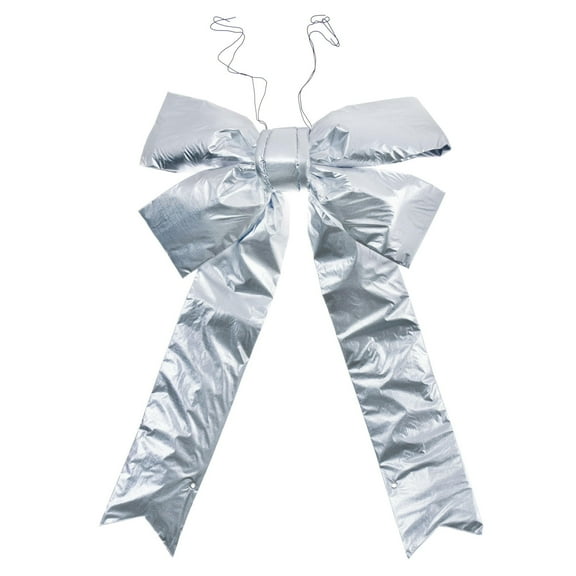 Vickerman 36" x 45" Silver Metallic Outdoor Christmas Bow with UV Treated Material and Wire to Hang.