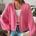 thumbnail image 2 of Stichou Chunky Cardigan Sweaters for Women Long Sleeve Striped V Neck Open Front Button Up Color Block Loose Knit Coats Hot Pink M, 2 of 4