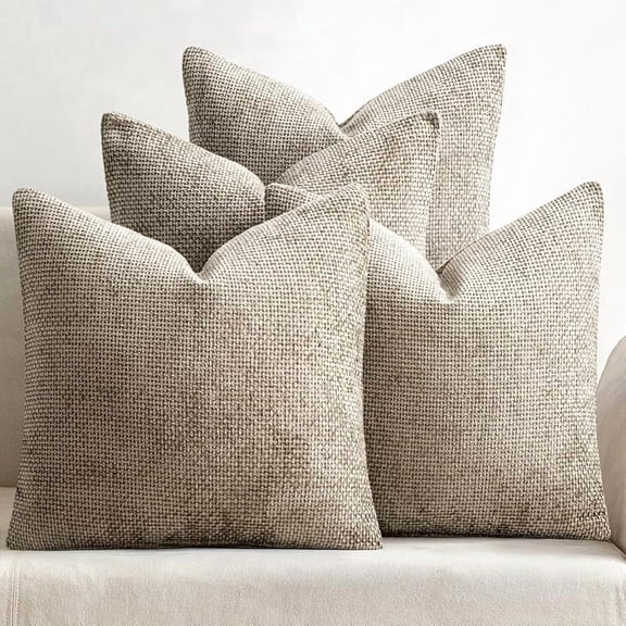 Pack of 4 Couch Throw Pillow Covers 18x18 Inch Neutral Soft Decorative Chenille Pillow Covers Farmhouse Boho Cushion Covers for Mid Century Modern Home Decor Sofa Bedroom Living Room