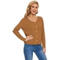 thumbnail image 4 of Women's Lightweight Cardigan Sweater Long Sleeve Crewneck Button Down Knit Cardigan(Coffee M), 4 of 6