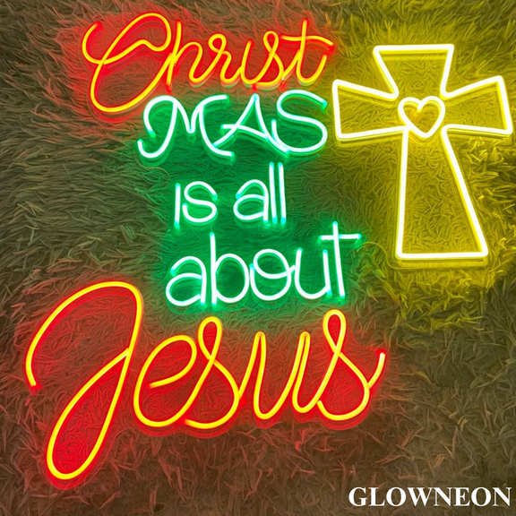 Glowneon Christmas Is All About Jesus Neon Sign, Jesus Christmas Sign