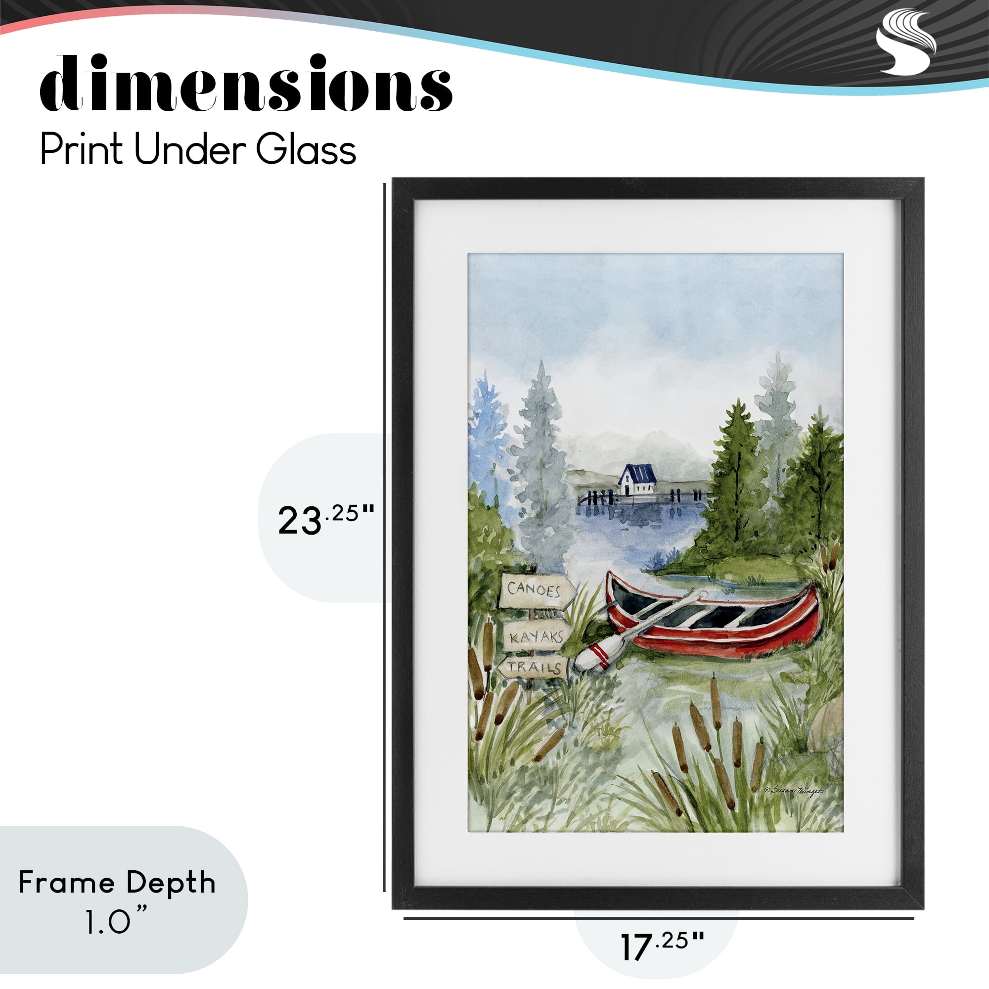 Stupell Industries Canoe On Lake Black Framed Print Under Glass, design by Susan Winget