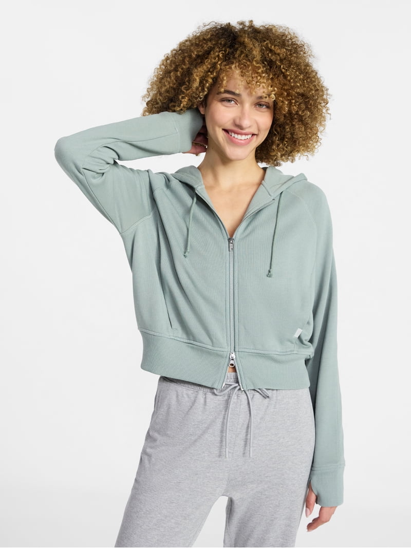 Athletic Works Women's Mineral Wash French Terry Cropped Zip
