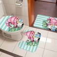 thumbnail image 4 of Pink Gnomes Summer Bath Mat 3 Piece Bathroom Rug Set, Tropical Leaves Aqua Stripes Non Slip Bath Rug Contour Mat and Toilet Lid Cover, Absorbent Shower Mats Soft Bath Rugs and Mats Sets, 4 of 8