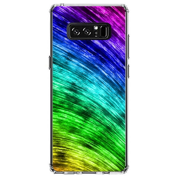DistinctInk Clear Shockproof Hybrid Case for Samsung Galaxy Note 8 - TPU Bumper, Acrylic Back, Tempered Glass Screen Protector - Rainbow Shimmering Curve